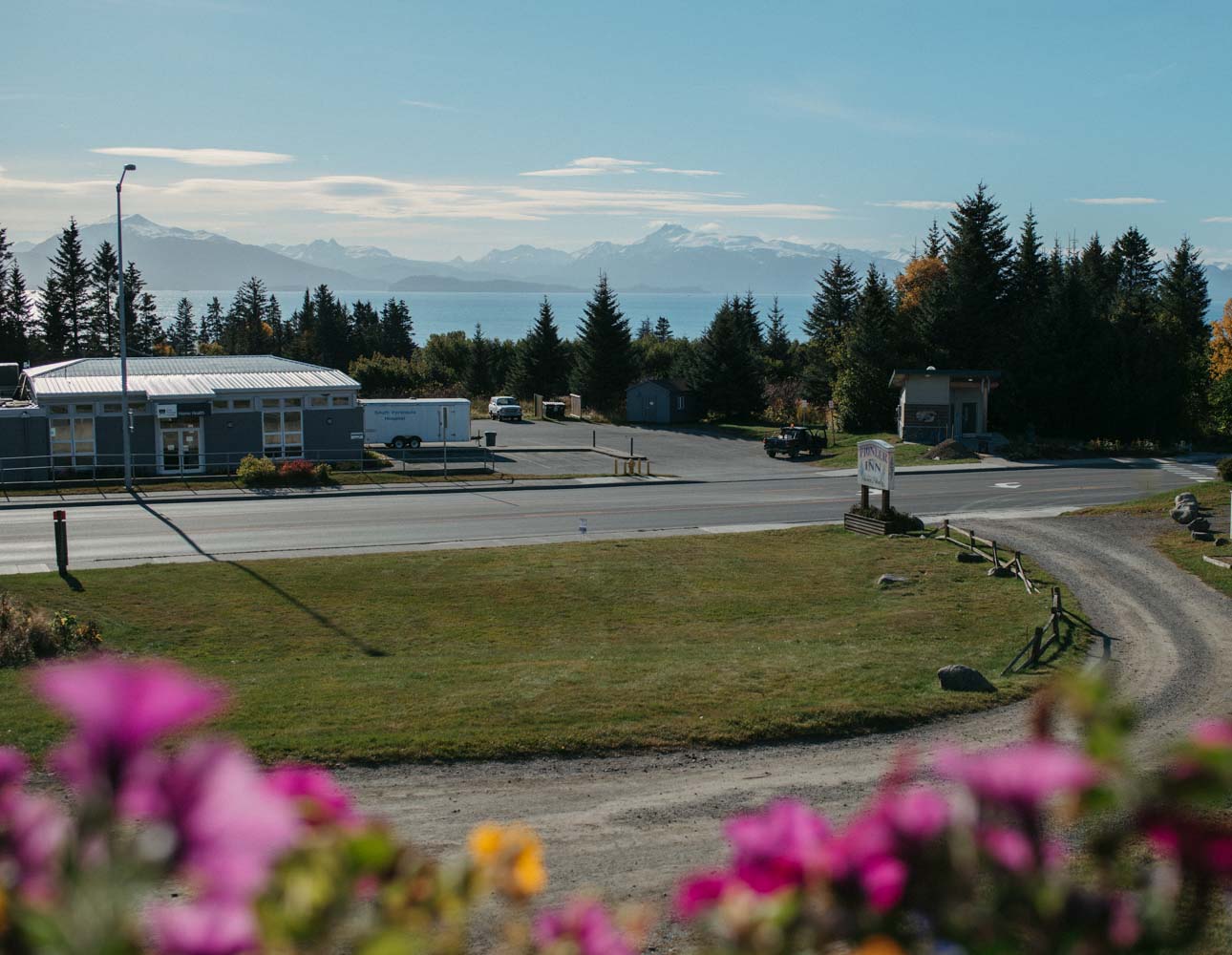 view of Kachemak Bay from the deck of the Pioneer Inn